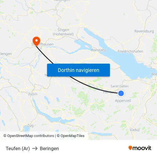 Teufen (Ar) to Beringen map