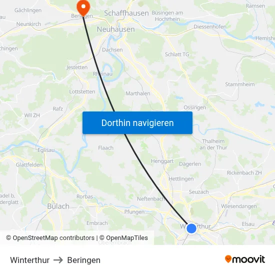 Winterthur to Beringen map