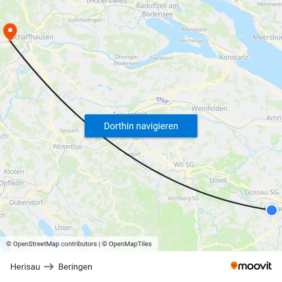 Herisau to Beringen map