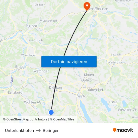 Unterlunkhofen to Beringen map