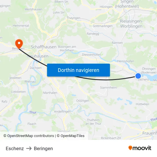 Eschenz to Beringen map
