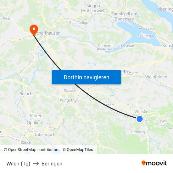 Wilen (Tg) to Beringen map