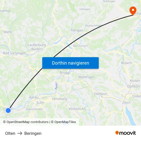 Olten to Beringen map