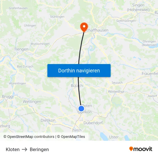 Kloten to Beringen map