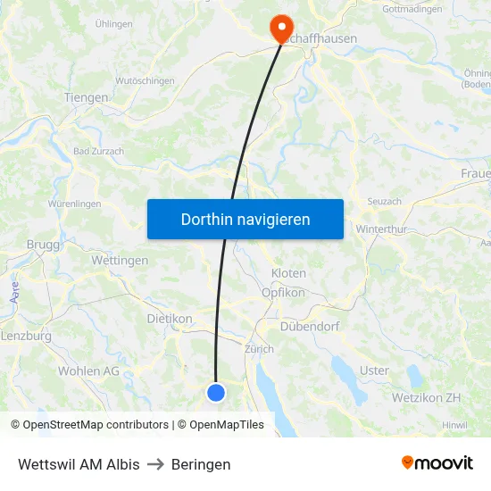 Wettswil AM Albis to Beringen map