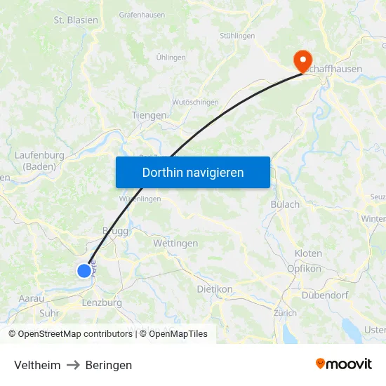 Veltheim to Beringen map