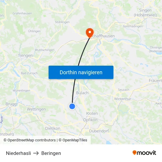 Niederhasli to Beringen map