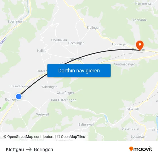 Klettgau to Beringen map