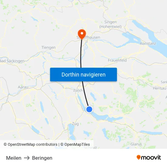 Meilen to Beringen map