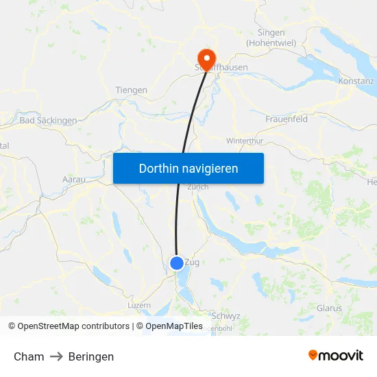 Cham to Beringen map