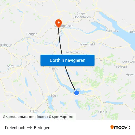 Freienbach to Beringen map