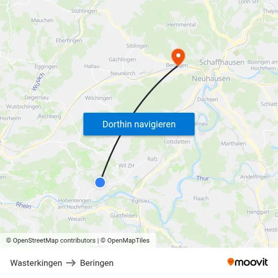 Wasterkingen to Beringen map
