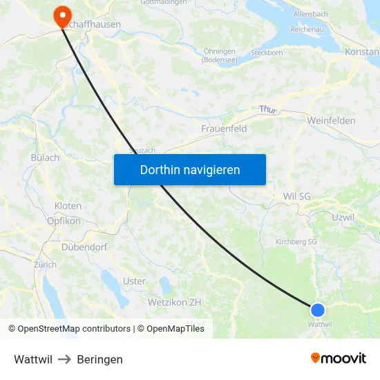 Wattwil to Beringen map