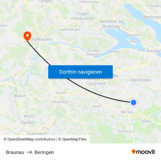 Braunau to Beringen map