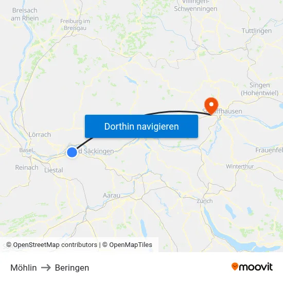 Möhlin to Beringen map