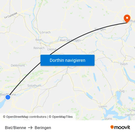 Biel/Bienne to Beringen map