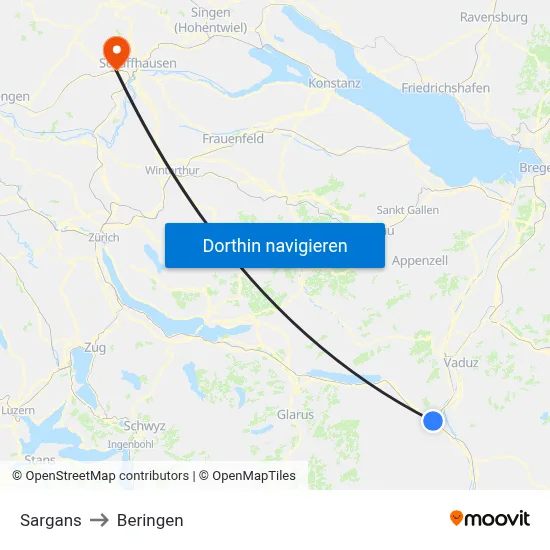Sargans to Beringen map