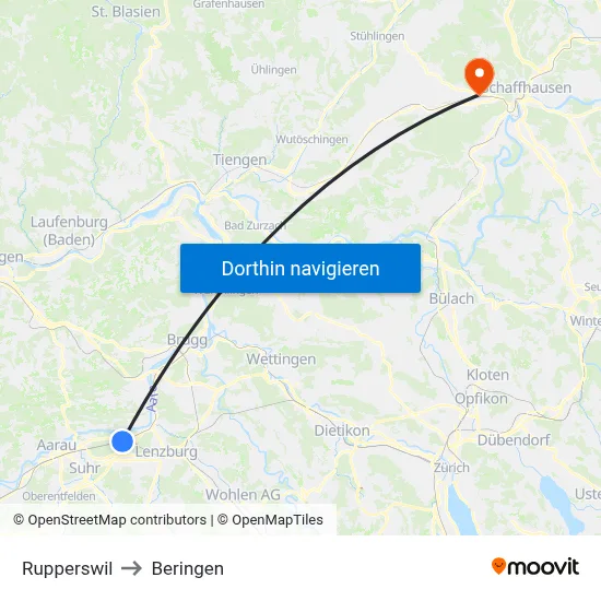 Rupperswil to Beringen map