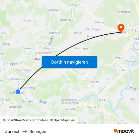 Zurzach to Beringen map
