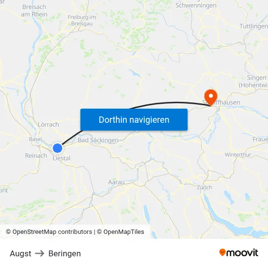 Augst to Beringen map