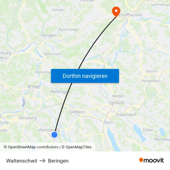 Waltenschwil to Beringen map