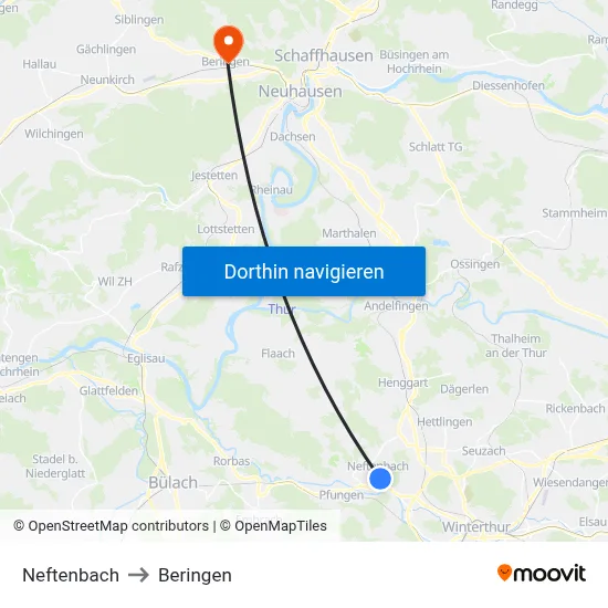 Neftenbach to Beringen map