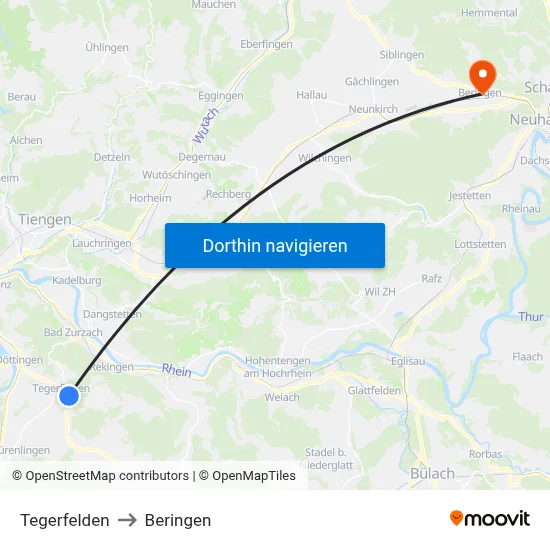 Tegerfelden to Beringen map
