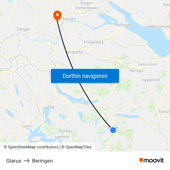 Glarus to Beringen map