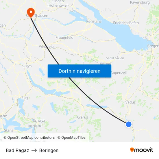 Bad Ragaz to Beringen map