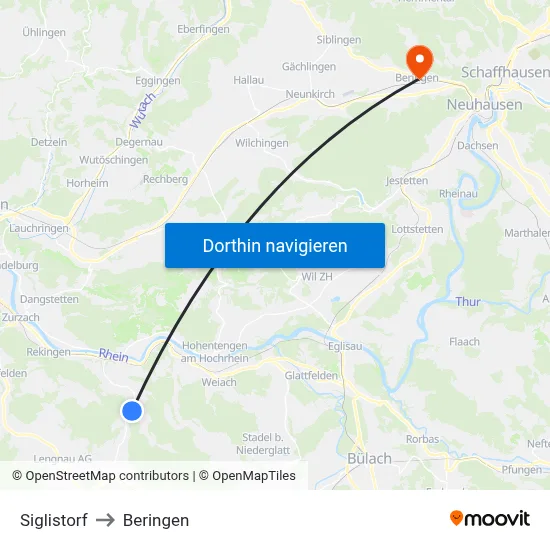 Siglistorf to Beringen map