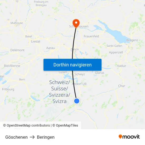 Göschenen to Beringen map