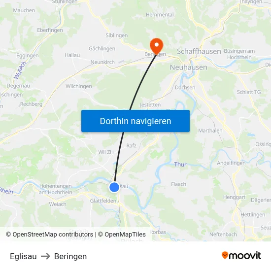 Eglisau to Beringen map