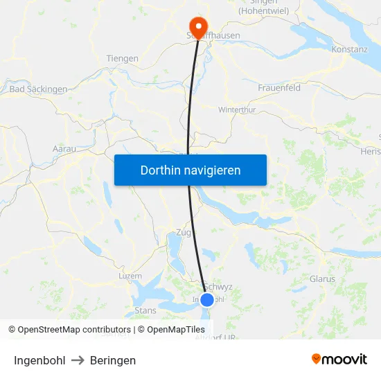 Ingenbohl to Beringen map