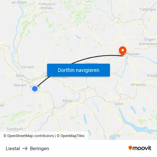 Liestal to Beringen map