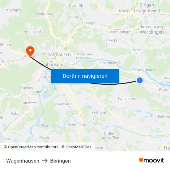 Wagenhausen to Beringen map