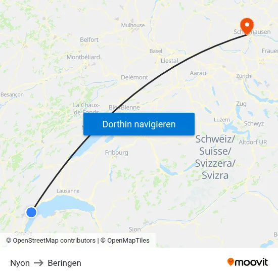 Nyon to Beringen map