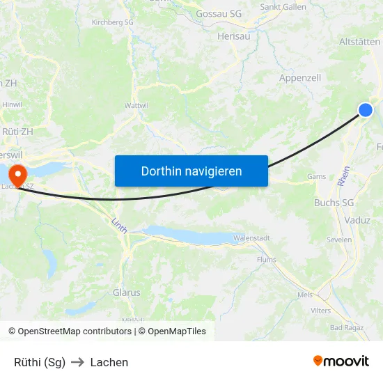 Rüthi (Sg) to Lachen map