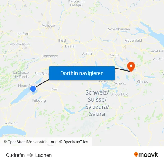 Cudrefin to Lachen map