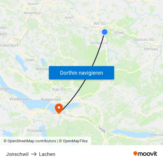 Jonschwil to Lachen map