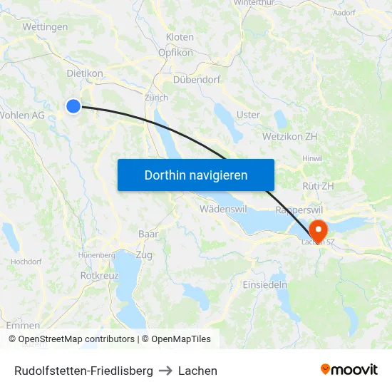 Rudolfstetten-Friedlisberg to Lachen map