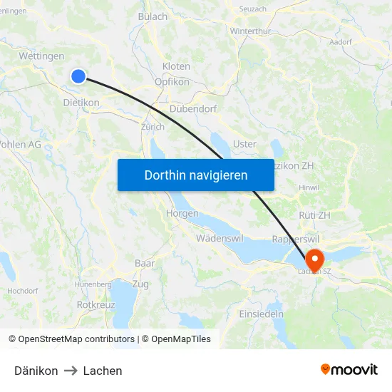 Dänikon to Lachen map