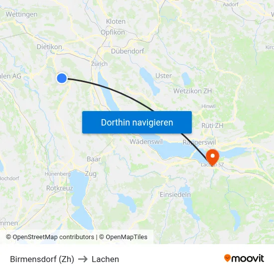 Birmensdorf (Zh) to Lachen map