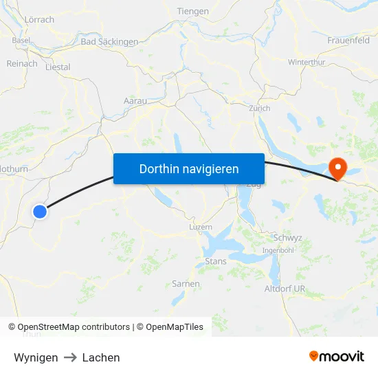 Wynigen to Lachen map