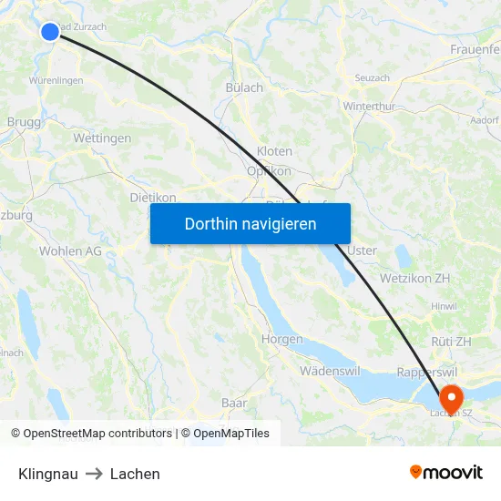 Klingnau to Lachen map