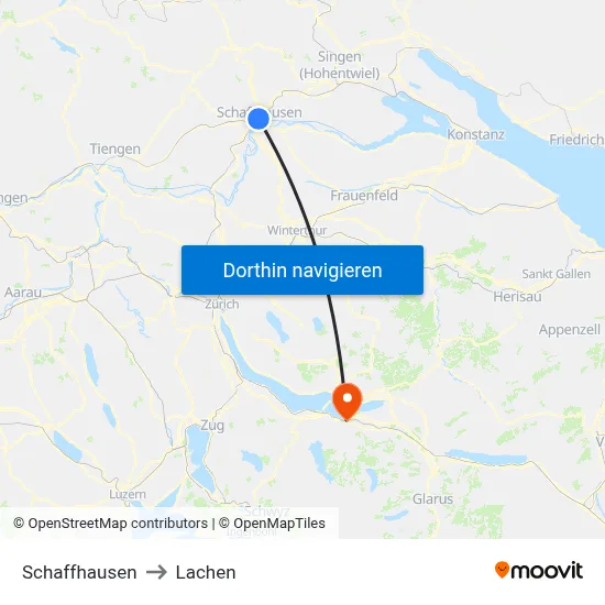 Schaffhausen to Lachen map