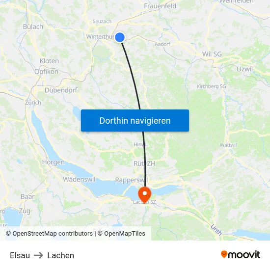 Elsau to Lachen map