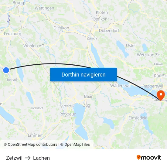 Zetzwil to Lachen map
