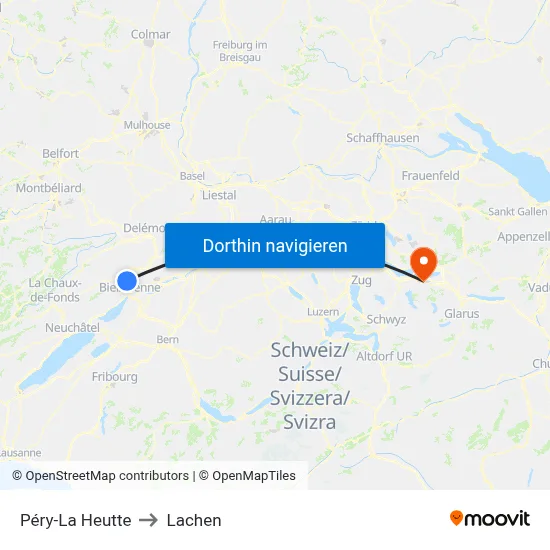 Péry-La Heutte to Lachen map