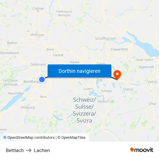 Bettlach to Lachen map