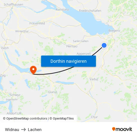 Widnau to Lachen map